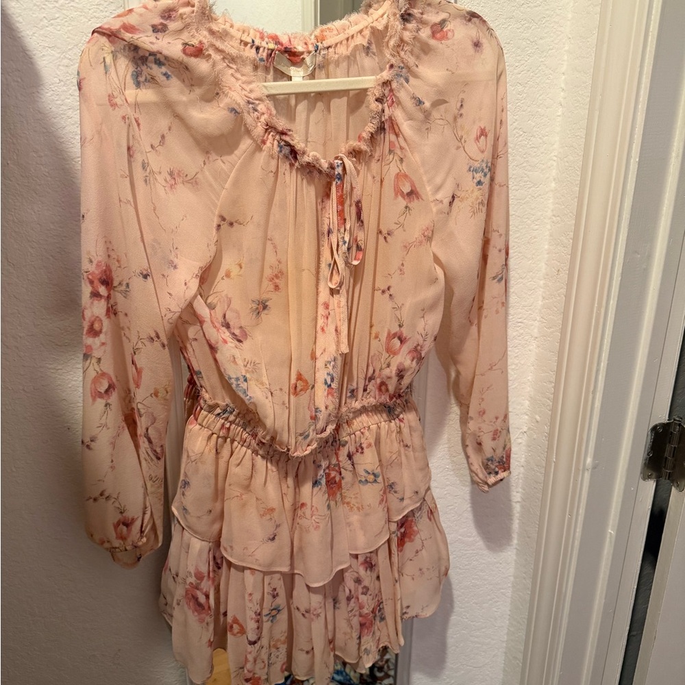 LoveShackFancy Pink Floral Chiffon Tiered Mini Dress - Picture 2 of 3